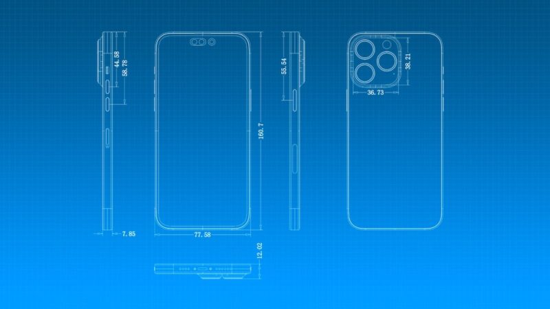 แผนผังการออกแบบ iPhone 14 Pro เผยให้เห็นมิติตัวเครื่องทั้งหมด รวมถึงการ