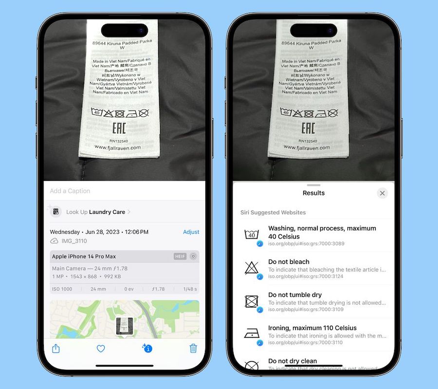แอป Photos ใน Ios 17 จะสามารถให้รายละเอียดเกี่ยวกับวิธีการซักรีด  จากป้ายที่ติดบนเสื้อผ้า – Flashfly Dot Net